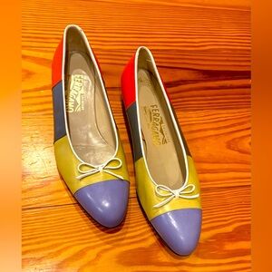 Ferragamo vintage color block ballet flats